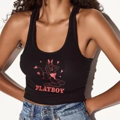 Playboy Clothing -Playboy Clothing 07 538753 6863300460641 RIB RACERBACK CROP TANK DEVIL BUNNY BLACK 35618 WEBSIZE c089a9cb 331a 4454 81c3 a72902d7be72