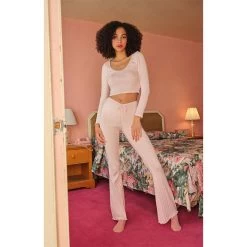 Women's Pointelle Logo Flare Pants 18 Women's Pointelle Logo Flare Pants -Playboy Clothing 0850468680027NEW 03 901 a6f0ea31 2c1d 48b4 b610 b86111301d12