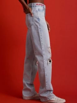 Women's Cloud Nine Boyfriend Denim Pants -Playboy Clothing 0860454210150NEW 01 349