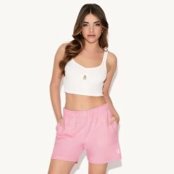 Playmate Of The Year Sweatshort - Pink / White -Playboy Clothing 12.5 542776 PLAYMATE OF THE YEAR SWEATSHORT PINK 2