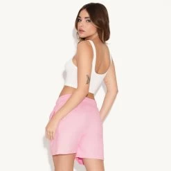 Playmate Of The Year Sweatshort - Pink / White -Playboy Clothing 12.5 542776 PLAYMATE OF THE YEAR SWEATSHORT PINK 3