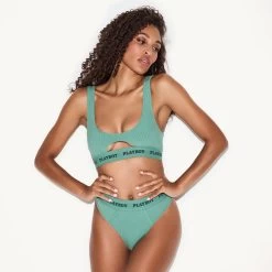 Women's Playboy Club Brief Panty -Playboy Clothing 26 504372 504385 PACSUN CLUB BRALETTE BRIEF PANTY GREEN 39620 A WEBSIZE
