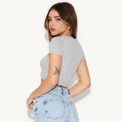 September 2016 Playmate X-Ray Baby Tee -Playboy Clothing 29 543368 6932523581537 XRAY BABY TEE HEATHER GREY 2840