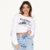 Playboy Raceway Cropped Long Sleeve -Playboy Clothing 32 543343 6932523057249 ROCKET RACER CROP LONGSLEEVE TEE WHITE 2986