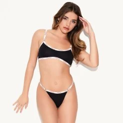 The Basics Scoop Bralette -Playboy Clothing 45.5 537588 537594 BASICS SCOOP BRALETTE AND THONG BLACK 3791