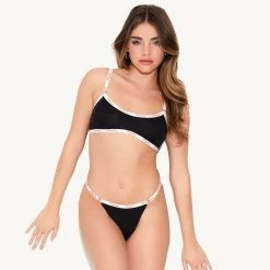 The Basics Scoop Bralette -Playboy Clothing 45 537588 537594 BASICS SCOOP BRALETTE AND THONG BLACK 3789