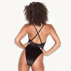 Women's Velour Bodysuit 16 Women's Velour Bodysuit -Playboy Clothing 46 534415 6830928822369 VELOUR BODYSUIT BLACK 29160 A WEBSIZE