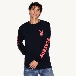 Playboy Masthead & Rabbit Head Long Sleeve -Playboy Clothing 478834 4822031040609 PLAYBOY MASTHEAD RABBIT HEAD LONG SLEEVE BLACK 7220