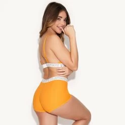 The Essentials Modal Triangle Bralette -Playboy Clothing 47 537654 537672 ESSENTIALS MODAL SCOOPNECK BRALETTE AND BOXER BRIEF ORANGE 3865