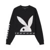 Women's Cropped Logo Crewneck -Playboy Clothing 518791 6694810714209 DEF CREWNECK BLACK1