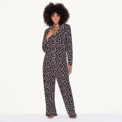 The Slumber Party Pajama Set, Black -Playboy Clothing 537245 6861443825761 CLASSIC PJ SET LONGSLEEVE ALL OVER BUNNY BLACK 1