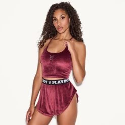 Women's Velour Set -Playboy Clothing 68 536442 40363020550241 VELOUR DOING THE LEAST CAMI SET RED 38968 A WEBSIZE