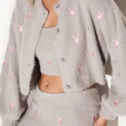 Women's Fluffy Knit Legging 11 Women's Fluffy Knit Legging -Playboy Clothing 95 523252 523268 MISSGUIDED FLUFFY KNIT CARDIGAN CROP TOP LEGGINGS GREY 69672 WEBSIZE