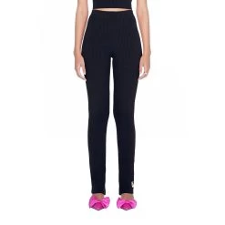 Women's Flared Ribbed Leggings -Playboy Clothing BIgBunny Flared Leggings Black 003