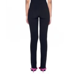 Women's Flared Ribbed Leggings -Playboy Clothing BIgBunny Flared Leggings Black 006