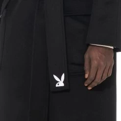 Belted Long Wool Robe Coat 14 Belted Long Wool Robe Coat -Playboy Clothing BIgBunny Robe Coat Black On Model 002 1577c806 22da 40ff 915c a4293a3926ed