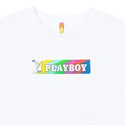 Playboy X Color Bars Static Women's Cropped T-Shirt -Playboy Clothing Color Bars Static Wmns Crop Tee White 04 19072bcd 6956 4588 922b ed71be2dd727