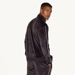Men's Velour Jacket, Black -Playboy Clothing M30 536497 536505 VELOUR MATCHBACK JACKET PANT BLACK 73558 18f340b5 f578 476f 9188 a8b3b18606c2