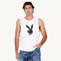 Rabbit Head Muscle Tank -Playboy Clothing M5 542823 6927219818593 RABBIT HEAD TANK WHITE 0661