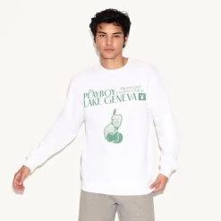 Lake Geneva Tennis Club Crewneck Sweatshirt -Playboy Clothing PBD M13 GNVA WHT MD 6619408924769 LAKE GENEVA TENNIS CLUB CREWNECK SWEATSHIRT WHITE 7192