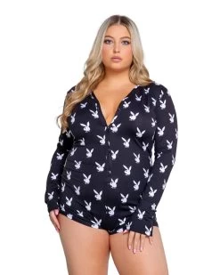 PLAYBOY SLUMBER BUNNY ROMPER -Playboy Clothing PBLI130Q Blk 600x 3e087a9d d0e5 4953 a6e3 d665b7ccc640