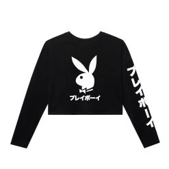 Japanese Rabbit Head Women's Cropped Long Sleeve -Playboy Clothing PB JAPANRABBIT BLACKLSCROP f96fb10d 7bd1 4cf4 9e58 819e462c1c77