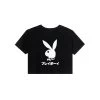 Japanese Rabbit Head Women's Cropped T-Shirt -Playboy Clothing PB JAPRAB FRONTBLACK