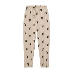 Women's All Over Bunny Sweatpants -Playboy Clothing PB WOMENS ALL OVER BUNNY SWEATPANTS TAN 001