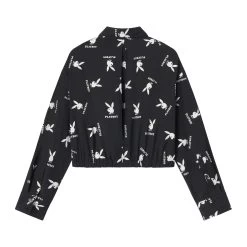 Women's Cropped Button Down Shirt -Playboy Clothing PB WOMENS CROPPED BUTTON DOWN SHIRT BLACK 002
