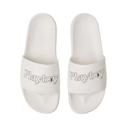 Women's Masthead Heart Slides -Playboy Clothing PB WOMENS MASTHEAD HEART SLIDES WHITE TOP