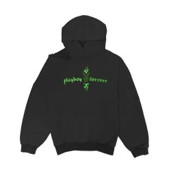 Women's Playboy Forever Hoodie -Playboy Clothing PLAYBOY PACSUN BLACK HOODIE WITH COLD SHOULDER GREEN DETAIL 01 e6bf64d3 36c4 49c6 9e7c 3762b978e4bf