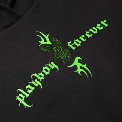 Women's Playboy Forever Hoodie -Playboy Clothing PLAYBOY PACSUN BLACK HOODIE WITH COLD SHOULDER GREEN DETAIL 03 0bf21d4c 6625 4417 9bae f0e9acc232a7
