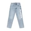Women's High Rise Straight Leg Masthead Denim Pants -Playboy Clothing PLAYBOY PACSUN FADED JEANS WHITE TEXT DOWNLEG 01