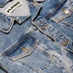 Repeating Logo Denim Jacket -Playboy Clothing PLAYBOY PACSUN JEAN JACKET BUNNY PRINT 03