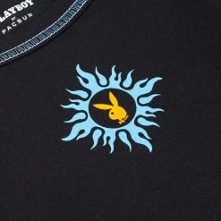 Women's Contrast Stitch Long Sleeve -Playboy Clothing PLAYBOY PACSUN LONGSLEEVE BLACKCROP SHIRT WITH BUNNY HENNA DETAIL 03 b4a37b4d 9679 4c21 ad5d 018baafd5d47