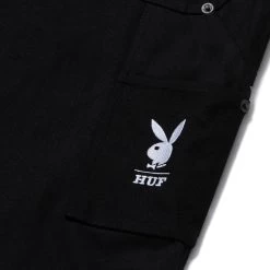 Playboy X HUF VVS Rabbit Head Pant -Playboy Clothing PLAYBOY VVS DOUBLE KNEE PANT BLACK PT00249 BLACK 05