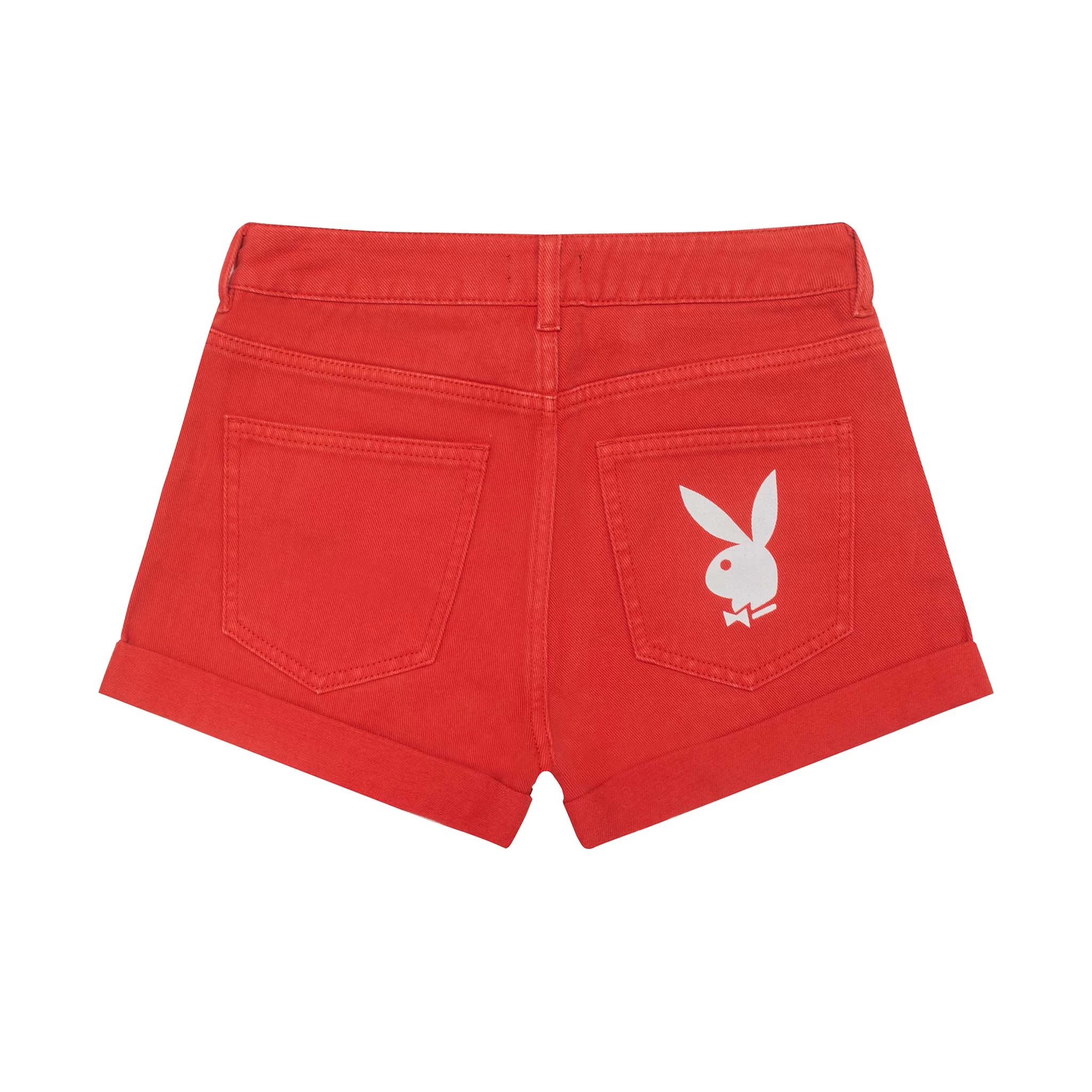Women's Bright Bunny Denim Shorts Red 3 Women's Bright Bunny Denim Shorts Red