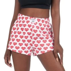 Women's Heart Lounge Boxer Shorts -Playboy Clothing PLAYBOYPBLOUNGEBOXER RED WHITE 01