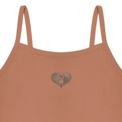 Women's Bunny Heart Binded Cami Top -Playboy Clothing PLAYBOYPBRIBCAMIBROWN3