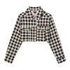 Women's Houndstooth Cropped Jacket -Playboy Clothing PLAYBOY RAWEDGECROPPEDTRUCKER HOUNDSTOOTH 01