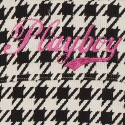 Women's Houndstooth Cropped Jacket -Playboy Clothing PLAYBOY RAWEDGECROPPEDTRUCKER HOUNDSTOOTH 03