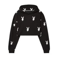 All-Over-Print Cropped Hoodie -Playboy Clothing Playboy AOP Crop Hoody Black 01 217ad018 1d7e 4a87 b167 c4b7f1a66725