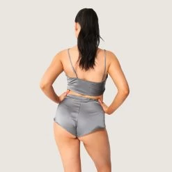 Women's Lounge Satin Cami & Short Set - Grey -Playboy Clothing Playboy MG Lounge Satin Cami Short Set Slate Grey 2347