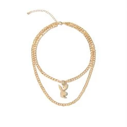 Pave Rabbit Head Layered Necklace -Playboy Clothing Playboy Multi Chain Rabbit Head Necklace 02