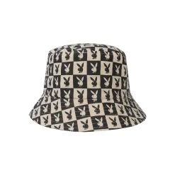 Tile Print Bucket Hat -Playboy Clothing Playboy Tile Print Bucket Hat Black 03