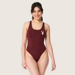 Women's Bunny Head Bodysuit -Playboy Clothing Playboy Womens Bodysuit Burgundy 2036