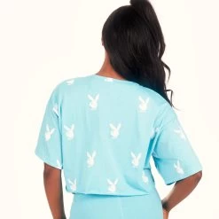 Logo Cropped T-Shirt -Playboy Clothing PlayboyMissguidedLogoCroppedT Shirt Blue 04 5907c3d6 eb60 4acf 8511 feb2c57e39aa