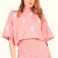 Logo Cropped T-Shirt -Playboy Clothing PlayboyMissguidedLogoCroppedT Shirt Pink 01 2dd9f688 9988 4362 bb95 eecfc263efc9