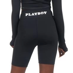 Women's Active Tie Ruched Bike Shorts -Playboy Clothing PlayboyWomen sActiveRuchedShorts Black 04 d58390e8 b518 4e88 b5ec 05ece3811d6d