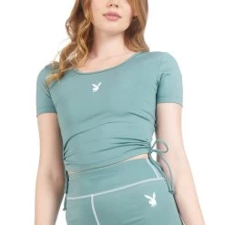 Women's Active Square Neck Crop Top -Playboy Clothing PlayboyWomen sActiveSquareNeckCropTop Green 01